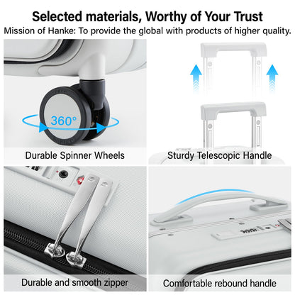 Hanke 28 Inch Checked Luggage with Cup Holder and USB Ports, Top Opening Hard Shell Suitcase with Wheels, Aluminum Frame Large Trunk Luggage with Foldable Divider & TSA Lock for Travel, Smoke White