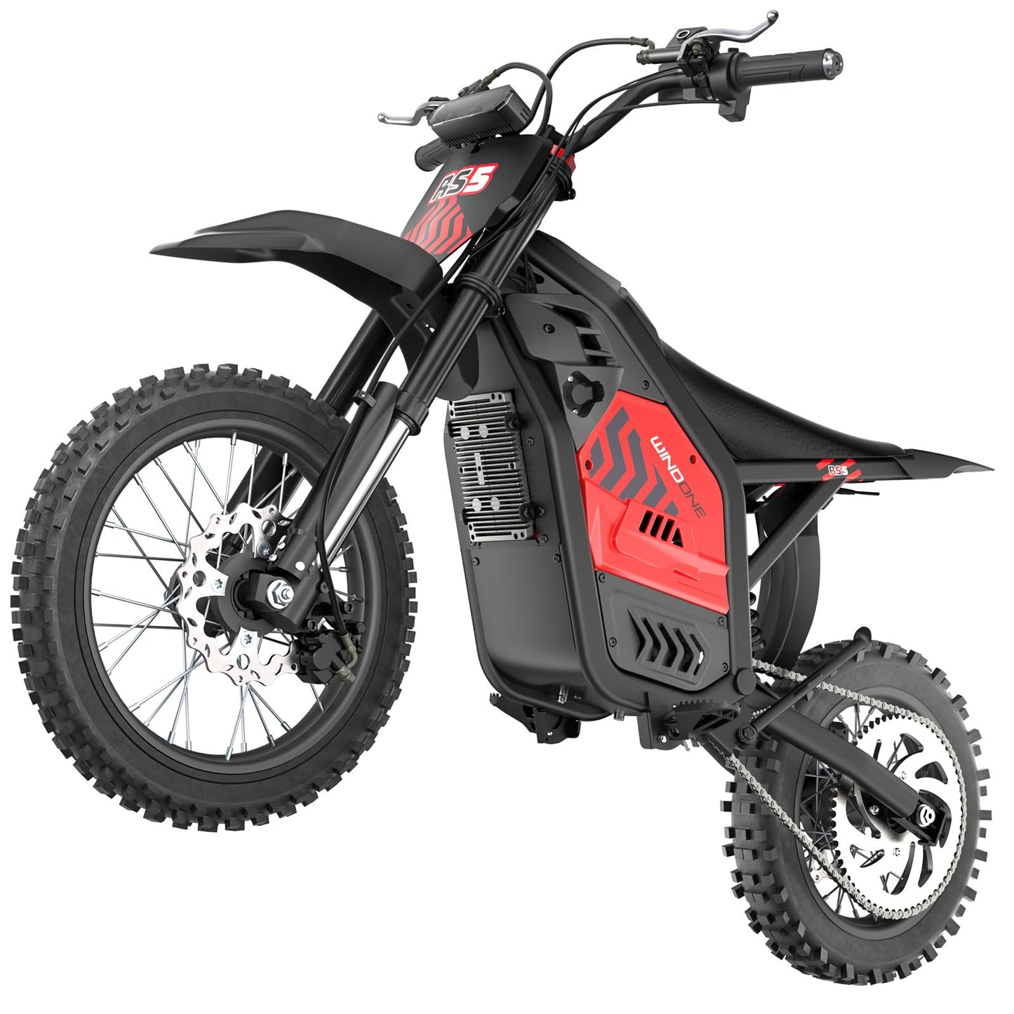 WindoneRide RS5 Electric Dirt Bike, 2200W 37MPH Electric Motorcycle, 48V/22.5Ah Battery Ebike, Full-Suspension Off-Road Mountain E Dirt Bike, Dual Hydraulic Brakes, Red