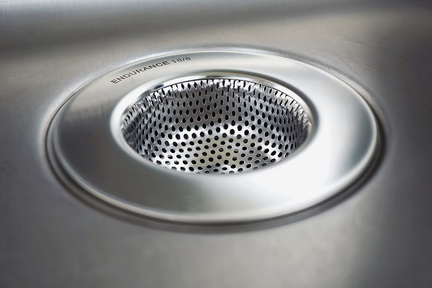 RSVP International Endurance® Stainless Steel Large Sink Strainer, 4.5" | Traps Food Scraps | Polished Finish with Precision Pierced Holes | Dishwasher Safe
