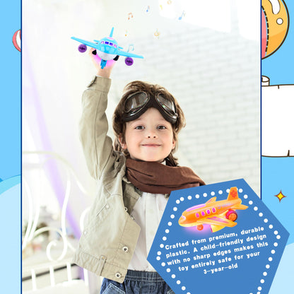 Drayear 4 Pack Light Up Airplane Toys Friction Powered Push Airplane Toy with Lights and Sounds for Kids Birthday Christmas Children's Day Gift Early Educational Toys