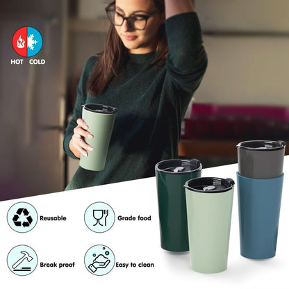Greentainer 4 Pack Plastic Travel Coffee Mug Set, 20 oz Spill Proof Drinking Cups with Lids, Pobtable to Go Camping Coffee Tumbler Reusable Coffee Mugs with Lids, Dishwasher & Microwave Safe