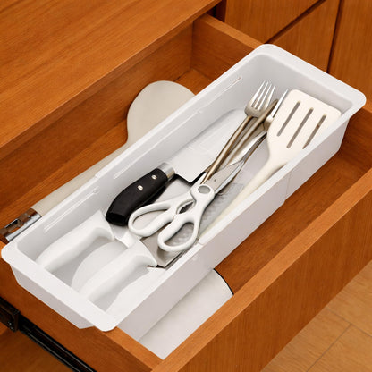 Kirosy 3-Pack Expandable Drawer Organizer for Deep Drawers, Adjustable Storage Tray (17–27 in), Durable PP Smooth Glide Divider for Kitchen, Vanity & Office, Space-Saving Design