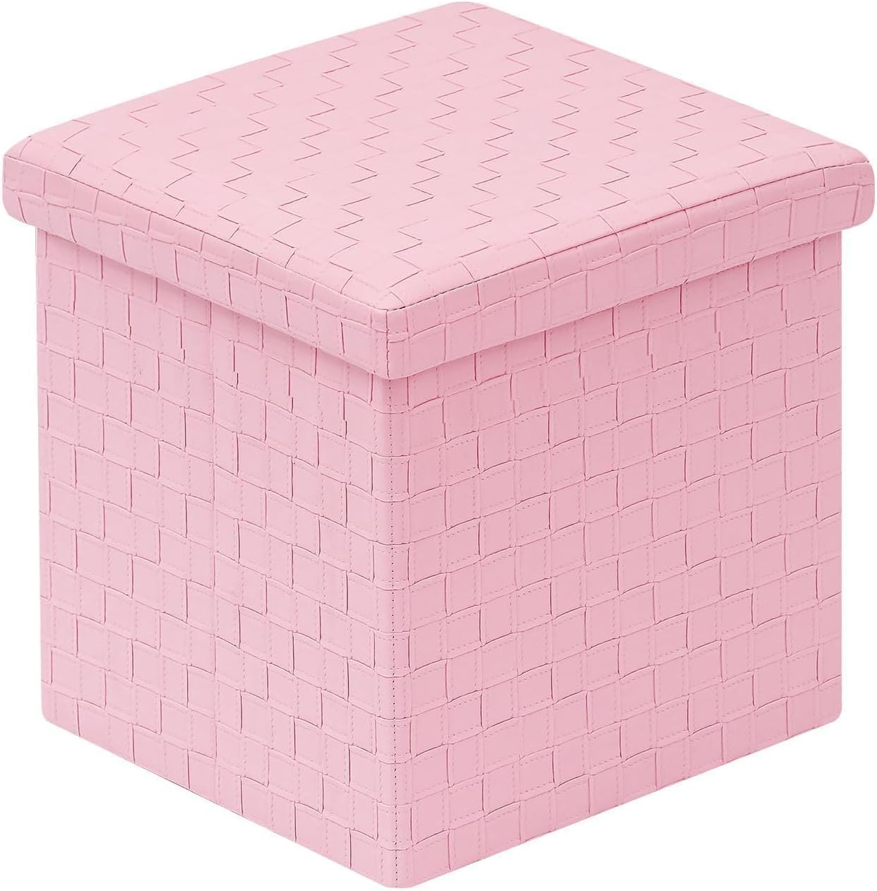15"x15"x15" B FSOBEIIALEO Storage Ottoman, Faux Leather Footrest Seat, Ottoman with Storage Cube, Storage Box (Pink