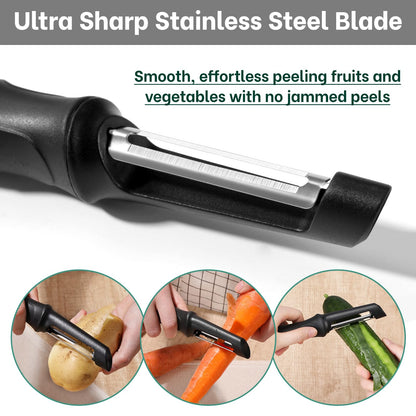 Beneno Swivel Vegetable Peeler, Razor-Sharp Smooth Peeling Potato Peelers with Stainless Steel Blades, Ergonomic Comfort Non-Slip Rubber Handle, Durable Kitchen Peelers with Potato Eye Remover, Black
