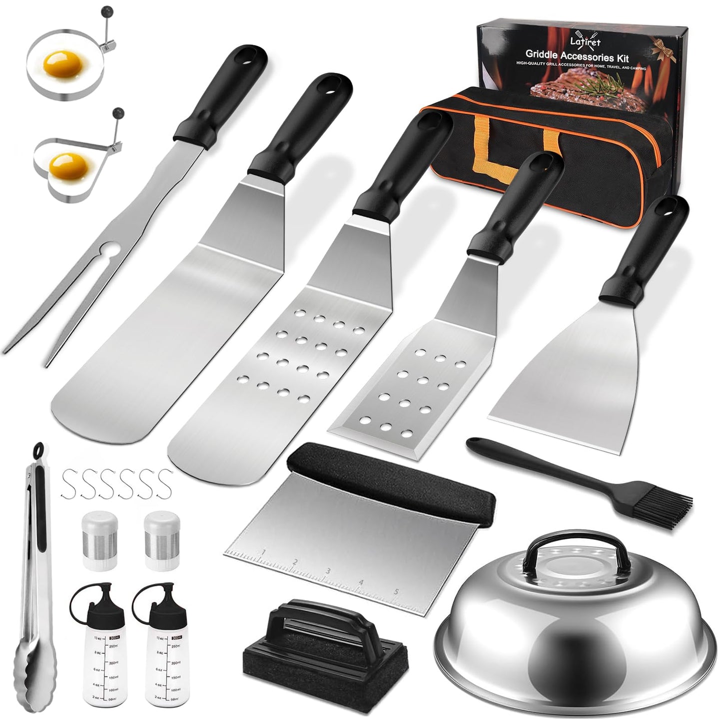 Latiret Blackstone Griddle Accessories Kit, 23Pcs Grilling Accessories Set for Camp Chef, Flat Top Griddle Accessories with Scraper, Spatula, Basting Cover, Outdoor Grill Tools