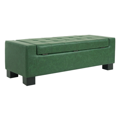 Christopher Knight Home Vance Tufted Storage Ottoman Bench, PU Upholstered Ottoman with Storage, Modern Bedroom End of Bed Bench with Storage, Comfy Living Room Sofa Extra Seat, Green+Black