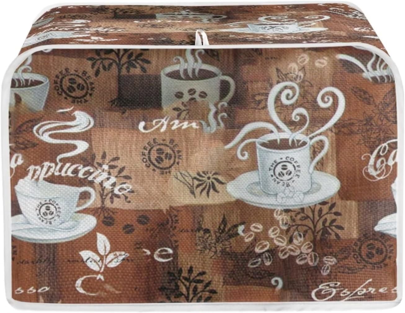 JEOCODY Toaster Cover, Coffee Theme Print, 4 Slice Wide Slot Small Appliance Cover with Handle