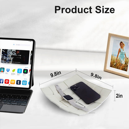 MSJGA Valet Tray for Men and Women PU Leather Key Holder Bowl for Entryway Table Bedside Nightstand Desk Catchall Organizer Tray for Wallet, Watch, Key, Phone Men's Gift - 9.8" L x 9.8" W x 2" H