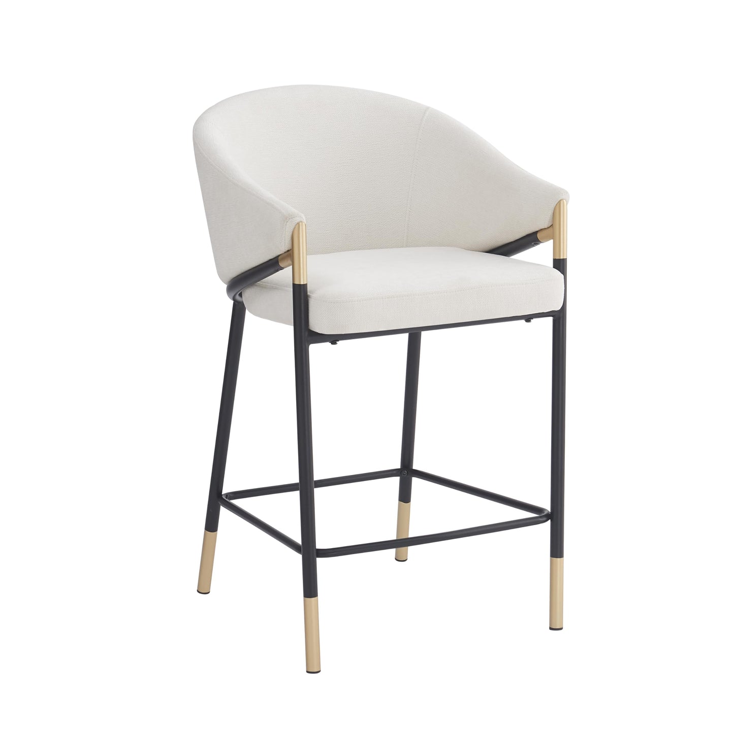 Christopher Knight Home Jymer Modern Counter Stool Set of 2, Kitchen Counter Height Bar Stool, Cocktail Stool with Curved Backrest, Fabric Upholstered Armchair for Home Bar Table, Beige+Gold+Black