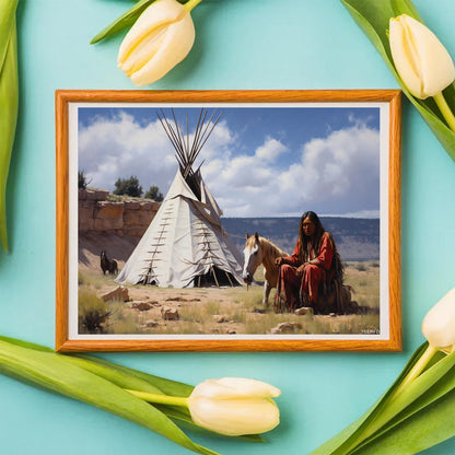 YEEIFFD Native Indian Teepee and Horses 5D Diamond Art Painting for Adults Full Drill Round Diamond Paint by Number Kits for Beginners Gems Cross Stitch for Wall Decor 12x16 Inch