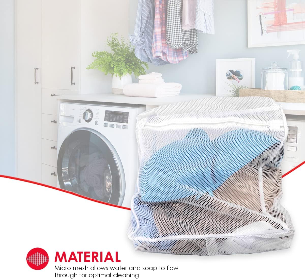 Home Basics Laundry Bag for Washing Machine, White | Lingerie Mesh Laundry Bag with Zipper | Washer Bags for Travel
