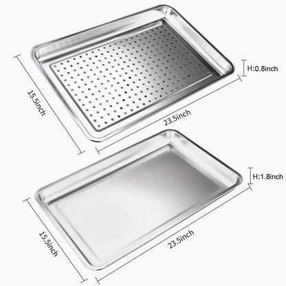 ONNESOL 23.5"x15.5" 304 Stainless Steel Baking Pan & Crisping Tray Set
