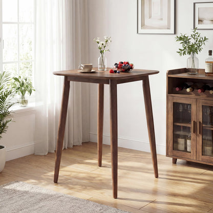COSTWAY 36 Inch Counter Height Dining Table, Solid Rubber Wood Farmhouse Kitchen Table with Sturdy Pedestal Base, Walnut Finish