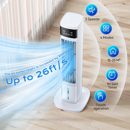 Evaporative Air Cooler, 3-in-1 Portable Air Conditioners for Room, 4 Modes 3 Speeds, Fast Cooling Portable AC Unit/24H Timer, Remote Oscillating Tower Fan, Quiet Swamp Cooler for Bedroom Office