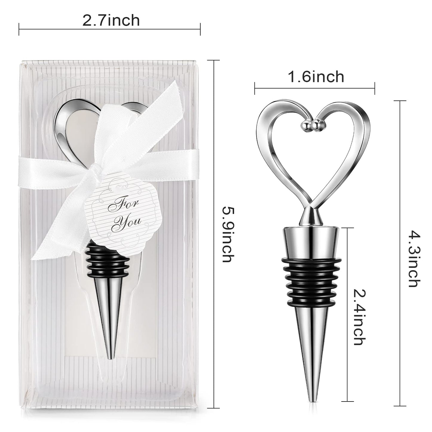 Ferraycle 30 Pcs Heart Wine Stoppers Wedding Bridal Shower Favor for Guests Silver Heart Wine Bottle Openers Champagne Stopper Wine Saver Metal Wine Cork Holder Plugs with Box for Wedding(Classic)