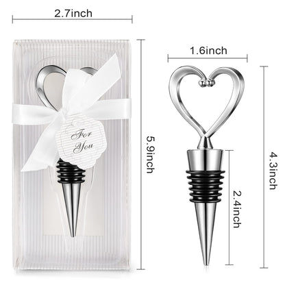 Ferraycle 30 Pcs Heart Wine Stoppers Wedding Bridal Shower Favor for Guests Silver Heart Wine Bottle Openers Champagne Stopper Wine Saver Metal Wine Cork Holder Plugs with Box for Wedding(Classic)