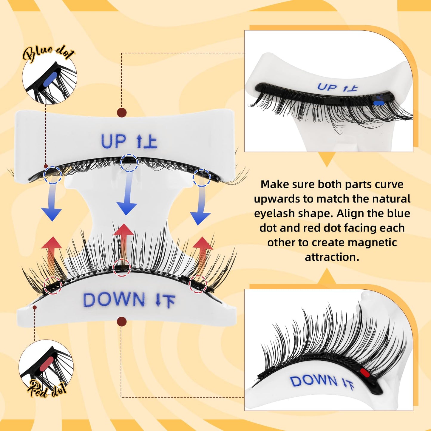 QUEWEL 2 Pairs Magnetic Eyelashes, Reusable No Glue Needed Magnetic Eyelashes Kit with Applicator Lash Clusters Kit without Eyeliner Easy to Wear and Remove (G-YC-C+D01)