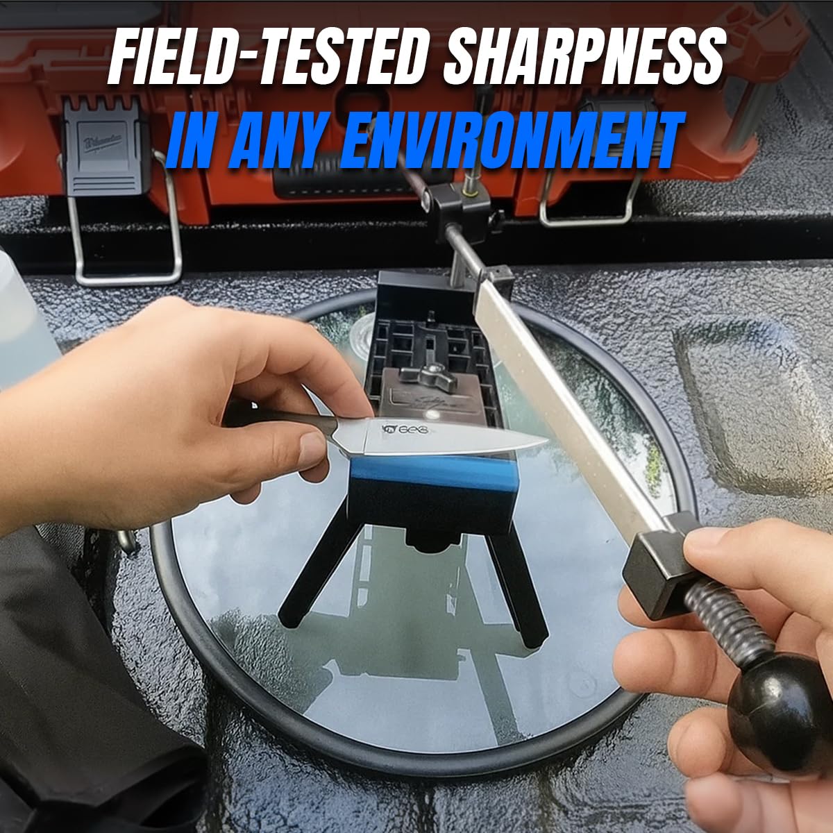 EDGE Pro 1 Professional Knife Sharpening System – Guided Knife Sharpener Kit with Adjustable Angles and Waterstones – Compact USA Made Sharpener for Kitchen, Camping, Hunting, and Fishing Knives