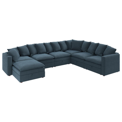 HONBAY Modular Sectional Sofa with Ottoman, 7 Seat U Shaped Couch with Storage & Pillows, 137 Inch Oversized Sectional Sofa for Living Room, Blue