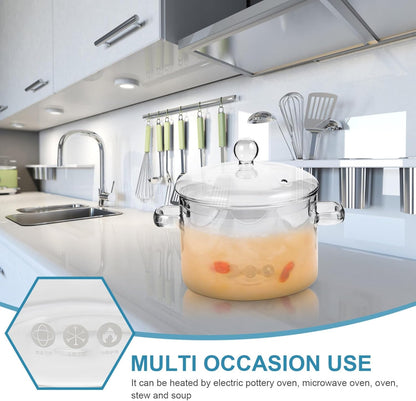 Clear Glass Saucepan with Cover and Handles, 1500ml Simmer Pot for Cooking Pasta, Noodle, Soup, Milk