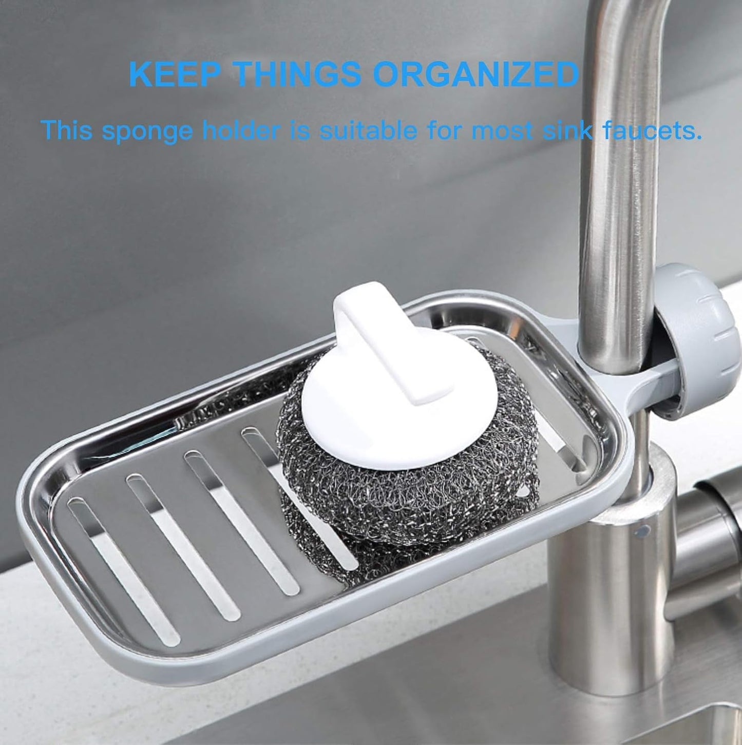 Sponge Holder for Kitchen Sink, Rustproof Waterproof Upgrade Sink Caddy, Stainless Steel, Easy to Install