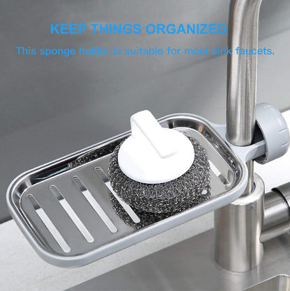 Sponge Holder for Kitchen Sink, Rustproof Waterproof Upgrade Sink Caddy, Stainless Steel, Easy to Install