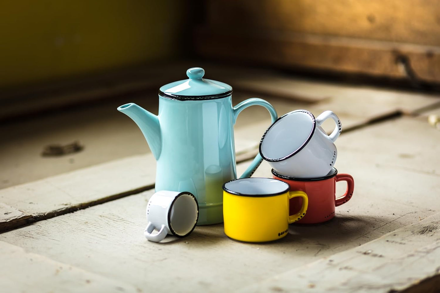 Abbott Collection Enamel Look Stoneware Cappuccino Mug, 27-ENAMEL/CAP WHT, White
