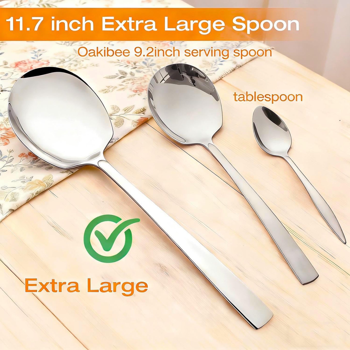 Extra Large Serving Spoons Set 11.7-Inch Silver Serving Utensils 18/8 Stainless Steel Big Metal Spoons for Buffet, Parties, Catering, Banquet - Dishwasher Safe (2-Pack, Silver)