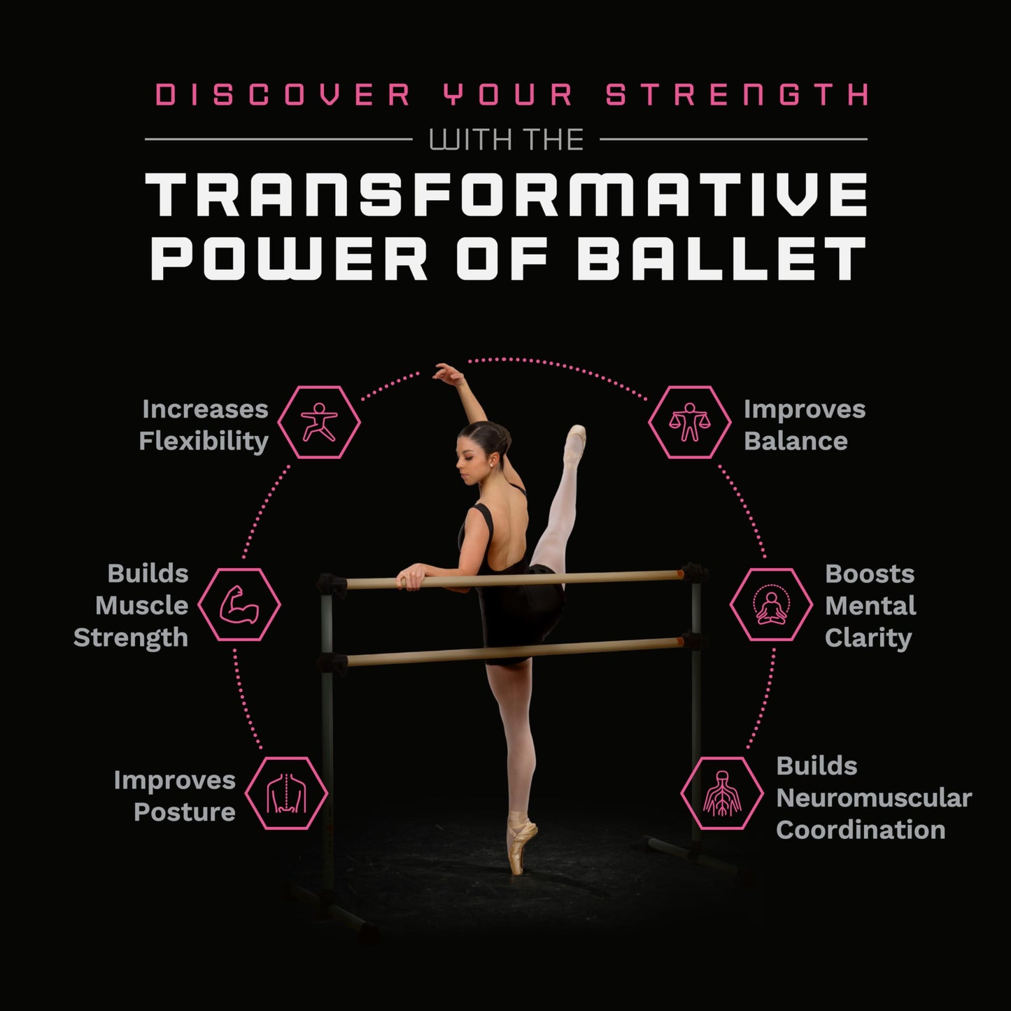 VITA Barre Portable Freestanding Double Ballet Barre, Prodigy, 6 Ft Bars, Dark Mystic Gray | Adjustable Height, USA Made, Home or Gym Exercise Equipment for Kids & Adults | Dance, Fitness, Pilates