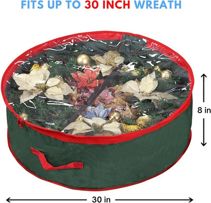 Primode Wreath Storage Bag 30" - Durable 600D Oxford Container with Clear Window for Easy Holiday Storage | Green