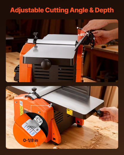 VEVOR Spiral Benchtop Jointer, 8 Inch, 2 HP 8500 RPM Bench Top Wood Jointer, with 18-Blade Spiral Cutterhead, Extendable Cast Aluminum Table, Up to 1/8 in Depth, Adjustable Fence, for Woodworking DIY