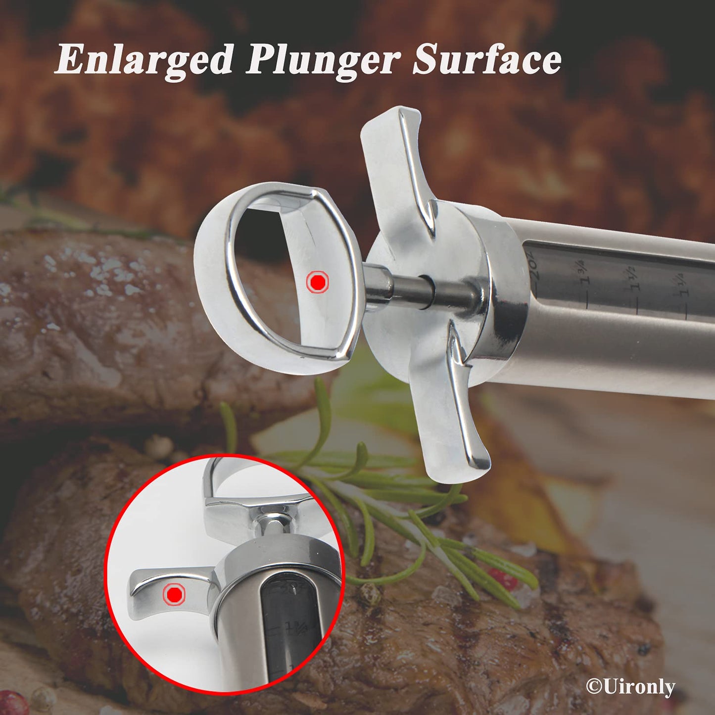 Uironly Meat Injector BBQ Injection Kit, Marinade Cajun Seasoning Flavor Syringe Injector for Cooking Grill Smoker Barbecue in Chicken Turkey Beef with 3 Syringe Needles, User Manual, E-Book