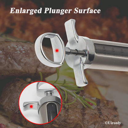 Uironly Meat Injector BBQ Injection Kit, Marinade Cajun Seasoning Flavor Syringe Injector for Cooking Grill Smoker Barbecue in Chicken Turkey Beef with 3 Syringe Needles, User Manual, E-Book