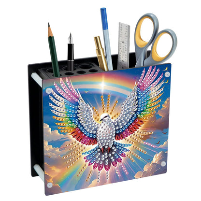 DIY 5D Diamond Painting Pen Holder – Peaceful Rainbow Dove Pencil Cup for Inspirational Decor, Acrylic Diamond Art Pen Holder Organizer, 5D DIY Desk Organizer with Beads, for Craft Desk or Gift