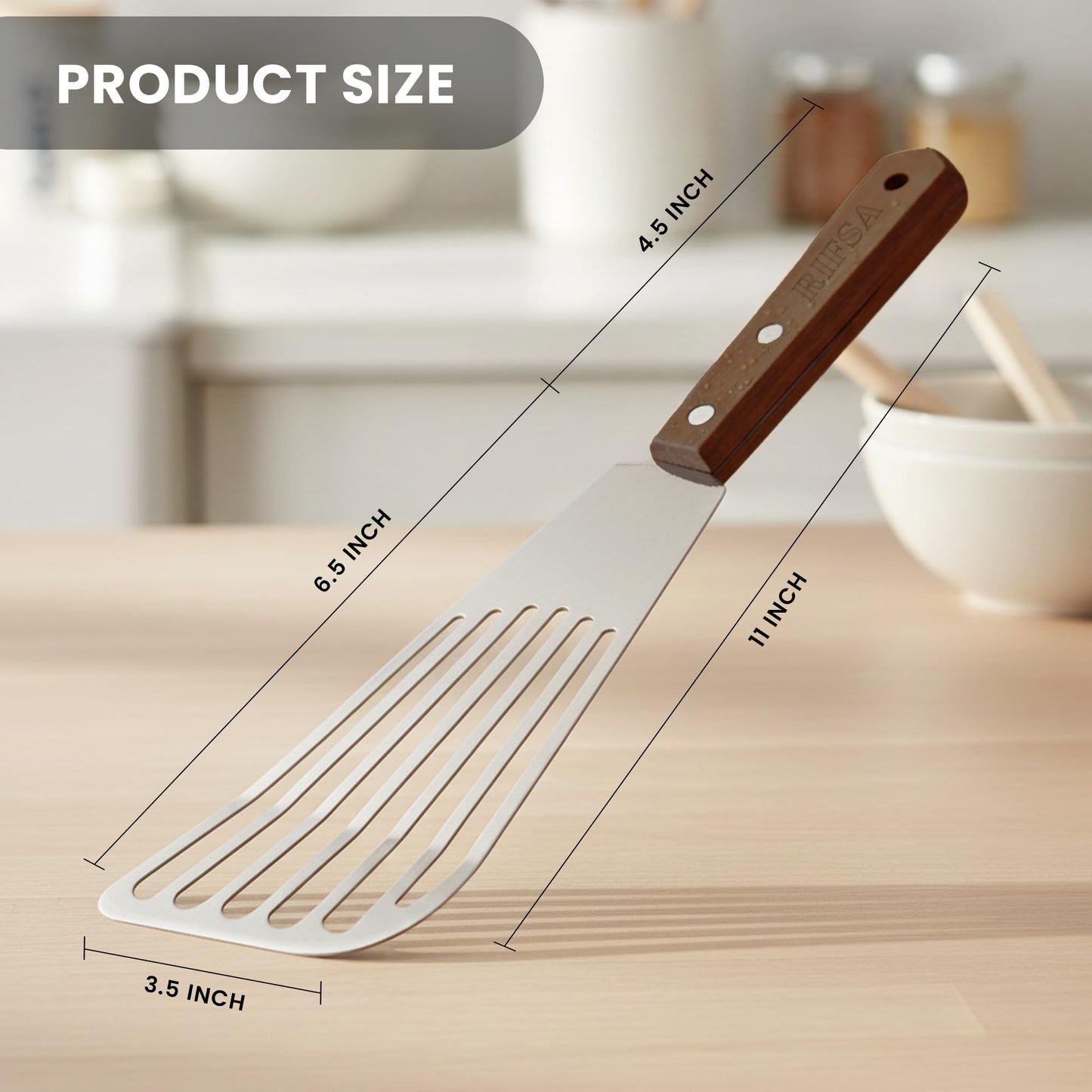 Fish Spatula Stainless Steel Pack of 2 | Slotted Fish Turners for Nonstick Cookware Elegant Silver Blade with Natural Walnut Wooden Handle, 11” Flexible Spatula for Home & Professional Cooking