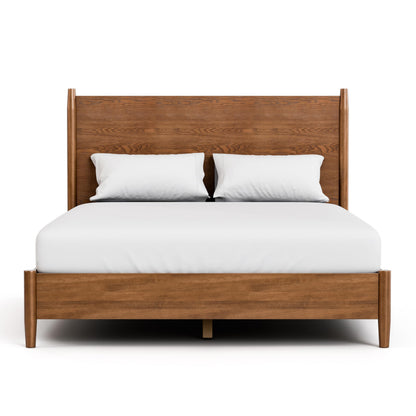 Furniture of America Wyatt Modern Solid Wood Queen Bed Frame with Headboard, Wooden Bedframe for Bedroom, Guest Room, No Box Spring Needed, Walnut, Standard Platform