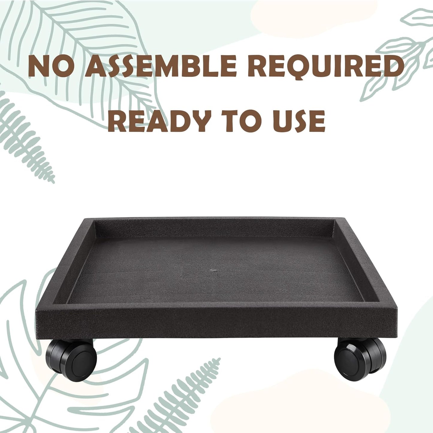 13 Inch Square Rolling Plant Caddy Saucer with Wheels, Heavy Duty Wheeled Planter Stand for Potted Plant, Coaster