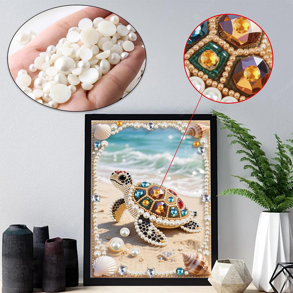 Kulvci Sea Turtle DIY 5D Pearl Painting Kit, Diamond Painting Kit for Adults Beginner, Bead Art Kits All-Pearl Dot Painting for Wall Decor, Creative Stress Relief Gift Home Decor,12 × 16 inch