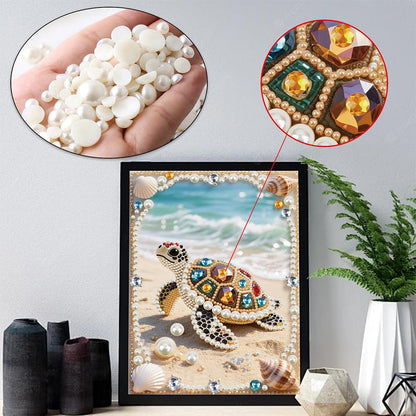 Kulvci Sea Turtle DIY 5D Pearl Painting Kit, Diamond Painting Kit for Adults Beginner, Bead Art Kits All-Pearl Dot Painting for Wall Decor, Creative Stress Relief Gift Home Decor,12 × 16 inch