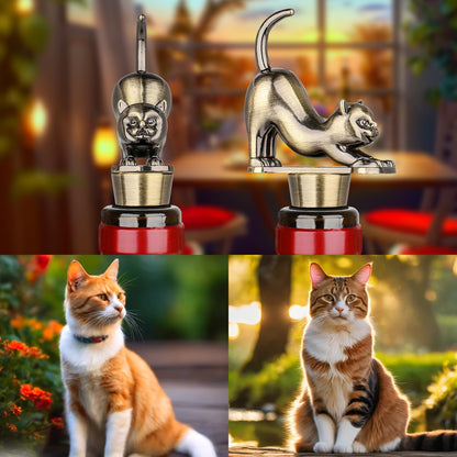 LKKCHER Cat Wine Bottle Stopper, Cat Decorative Gifts for Kitty Lovers Women Men, Birthday Fathers Day Christmas Gifts for Women Men, Bronze Wine Saver with Bag