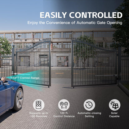 X X-HOUSE PKM-C05 Automatic Gate Opener Kit with Remote Control Kit for Medium Duty Single Swing Gates, 24V Motor Electric Gate Opener for Single Swing Gates up to 770 lbs Arm AC Powered