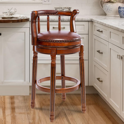 CozyRain Bar Stools Modern Swivel Barstools,Kitchen Counter Genuine Leather Upholstered Island Barstool with Footrest for Home Kitchen Dining Room (Brown, Seat Height 29.5 in)