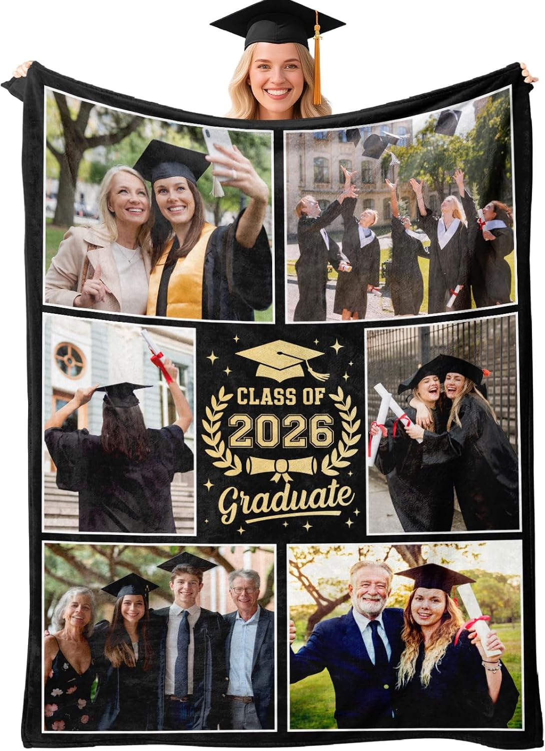 2026 2026 Personalized Graduation Blanket with Pictures, Graduation Gifts for Women & Men,Custom Class of Photo Gifts