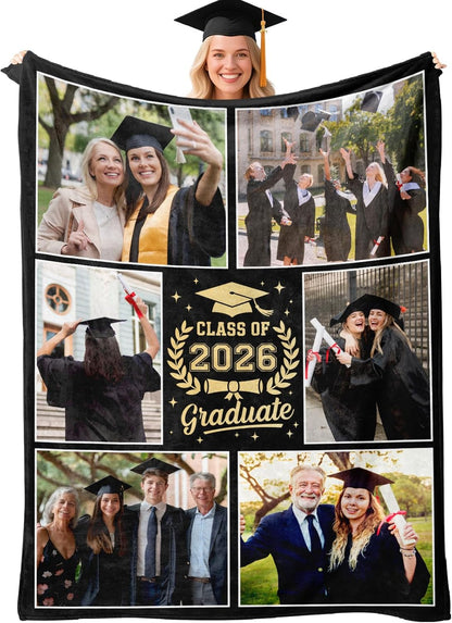 2026 2026 Personalized Graduation Blanket with Pictures, Graduation Gifts for Women & Men,Custom Class of Photo Gifts