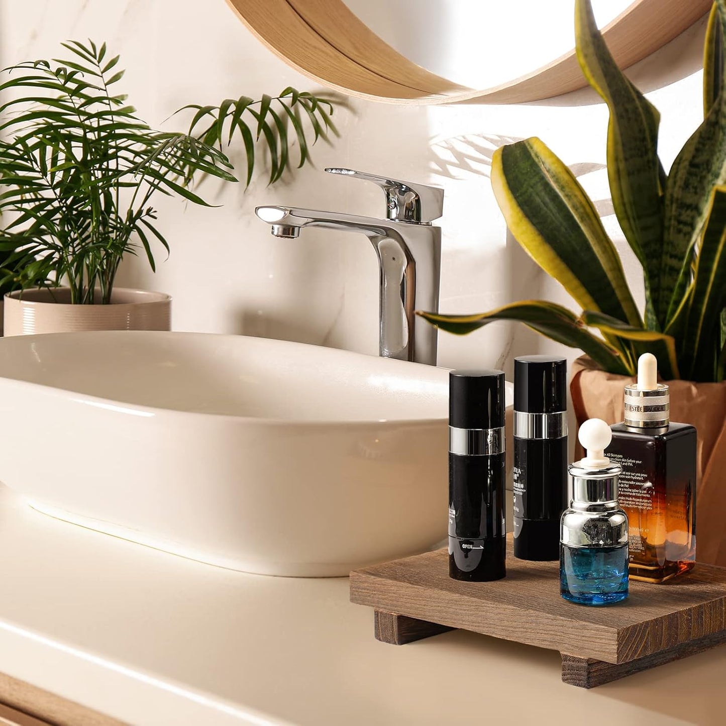 2 Counter Tiamon Pcs Wood Pedestal Stand Riser Wood Riser Soap Stand for Bathroom Farmhouse Soap Tray for Home Kitchen