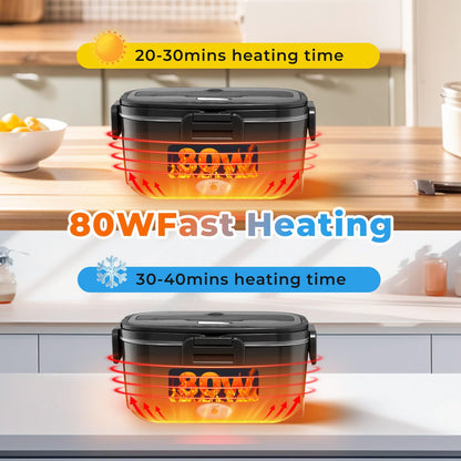 Vidaskeci Electric Lunch Box For Adults, 80W 1.5L Electric Heated Lunch Box Portable Food Warmer for Adults, 12V/24V/110V Car Truck Office Home, Leakproof 304 Stainless Steel Plug in Lunch Heater