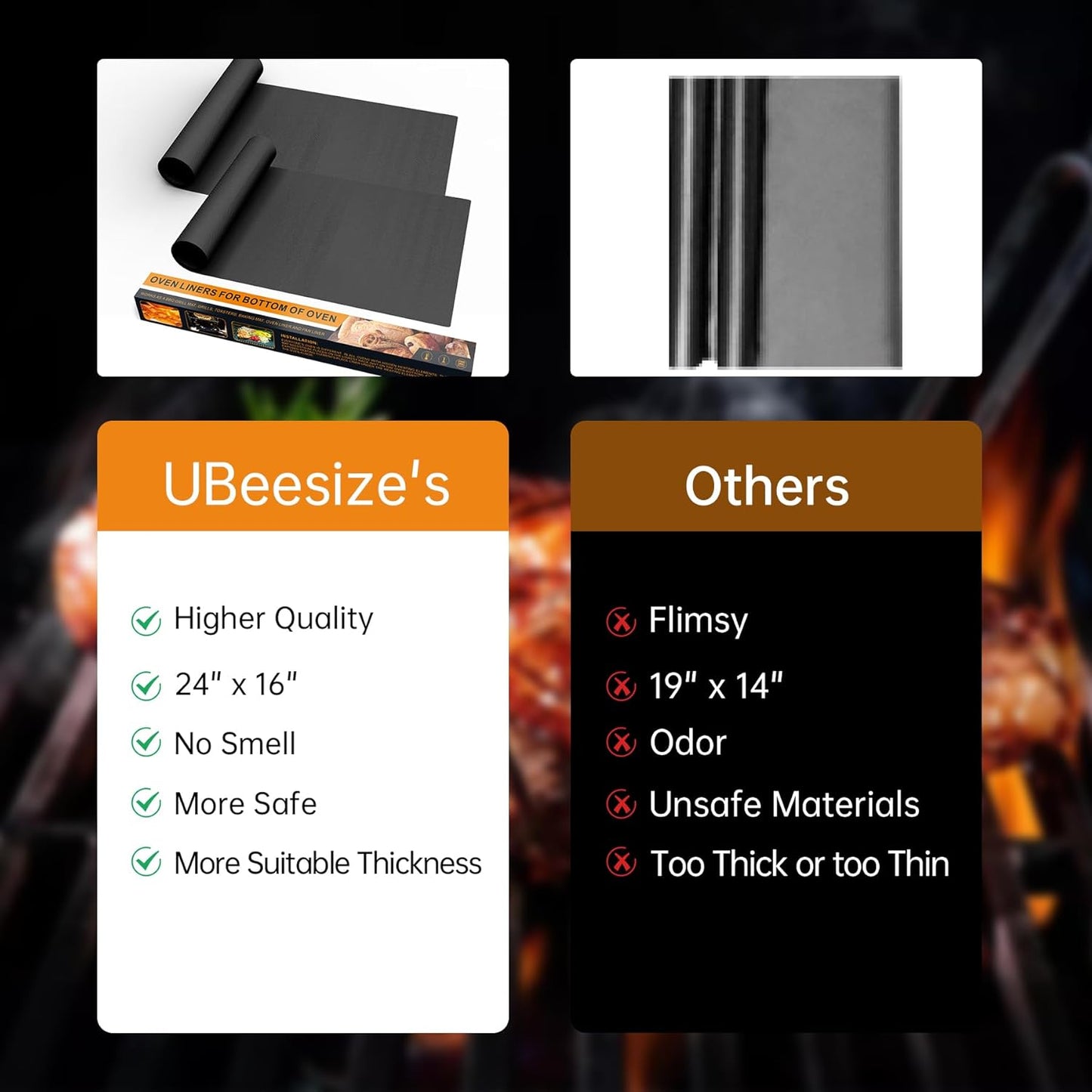 UBeesize 4 Pack Large Oven Liners, 16x24 Inch Heavy Duty Non Stick Teflon Mats for Ovens