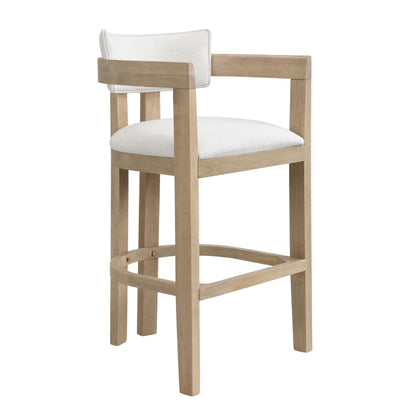 Christopher Knight Home Falcon Bar Stools Set of 2, Fabric Round Backrest Counter Height Barstool for Kitchen Island, Wooden Dining Room Chair, Bar Table Counter Stool with Footrest, Light Ash+Beige