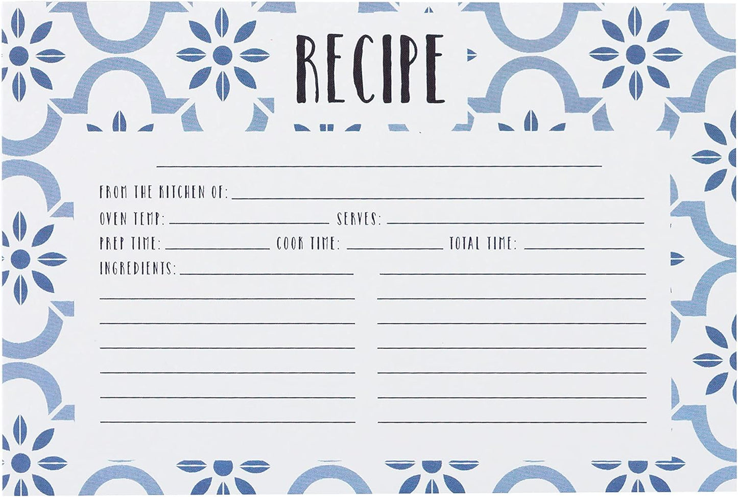 C.R. Gibson Q12-24018 Double Sided Recipe Cards, 40pcs, 4'' W x 6'' L, True Blue
