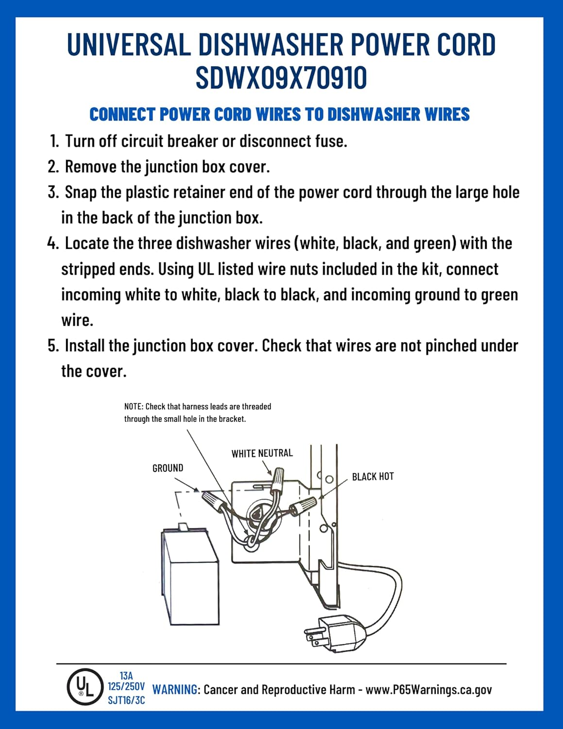 Supplying Demand WX09X70910 Dishwasher Power Cord Replacement, 5 Feet 4 Inches Long